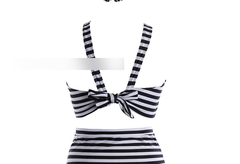 Fashion Color Printed Striped High Waist Split Swimsuit,Swimwear Plus Size