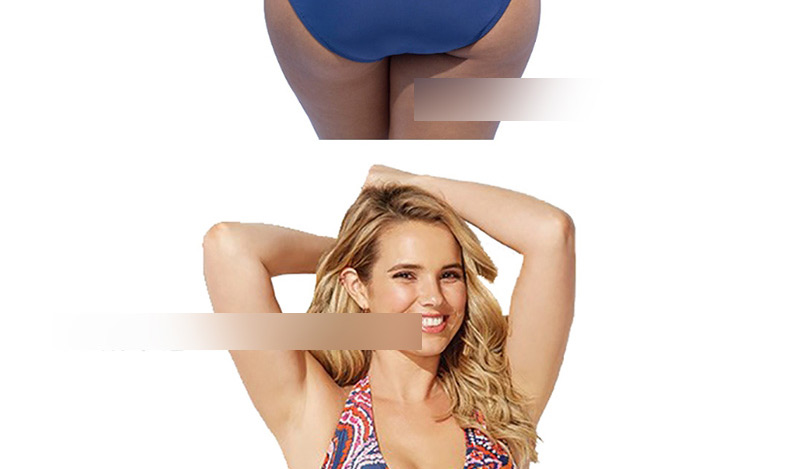 Fashion Blue Printed Tether High Waist Bikini,Swimwear Plus Size