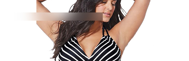 Fashion Black Lace-up Striped Bikini,Swimwear Plus Size