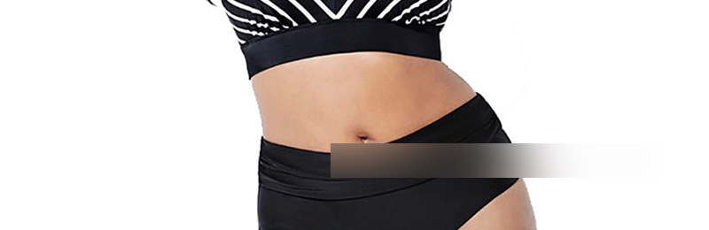 Fashion Black Lace-up Striped Bikini,Swimwear Plus Size