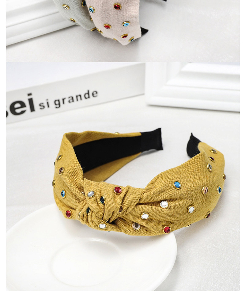 Fashion Beige Fabric Color Brick Headband Colorful Diamond Cotton Knot Headband,Head Band