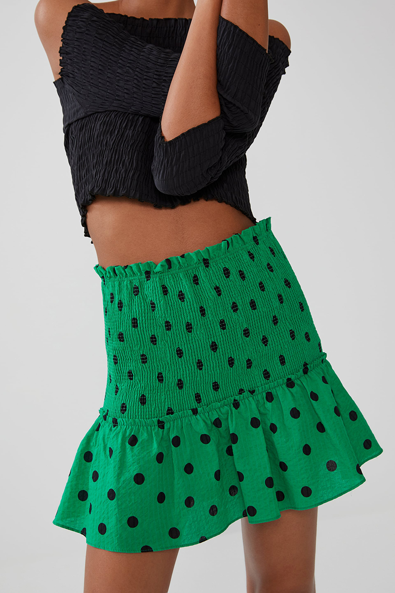Fashion Green Polka Dot Mini Skirt,Skirts