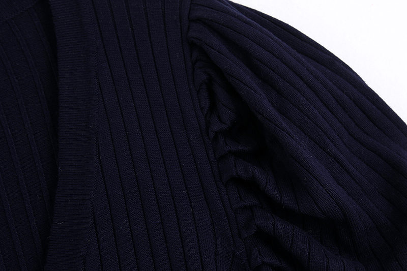 Fashion Navy Puff Sleeve Knit Jacket,Coat-Jacket