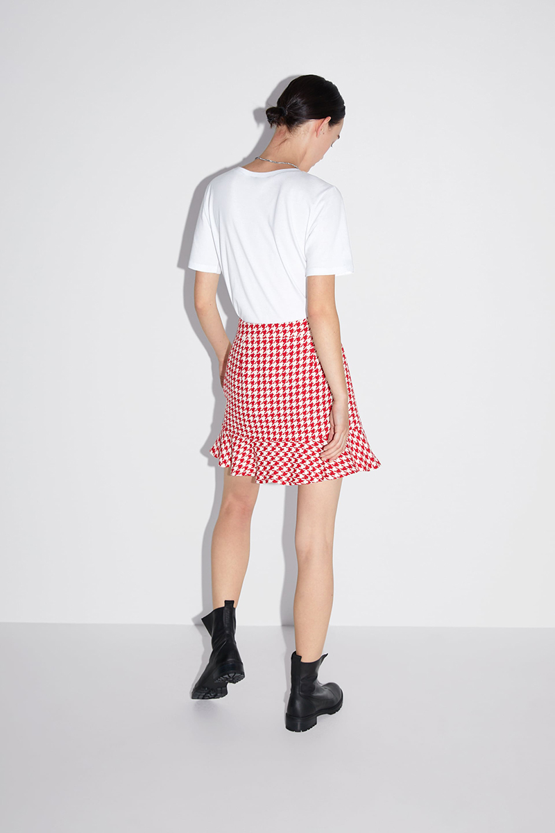 Fashion Red Houndstooth Skirt,Skirts