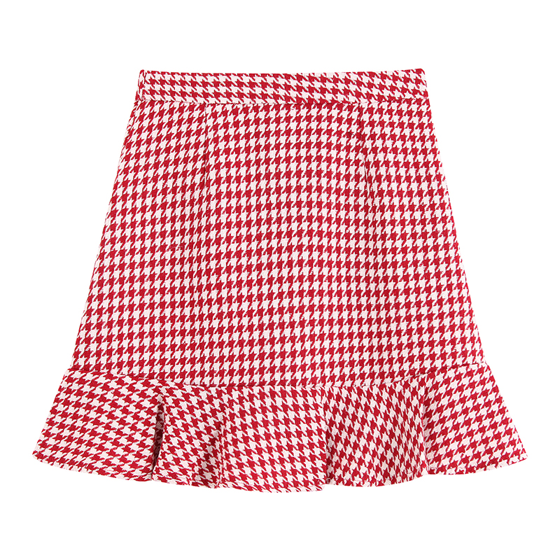 Fashion Red Houndstooth Skirt,Skirts