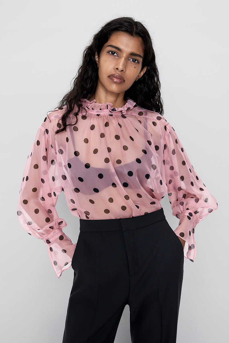 Fashion Pink Polka Dot Printed Shirt,Tank Tops & Camis