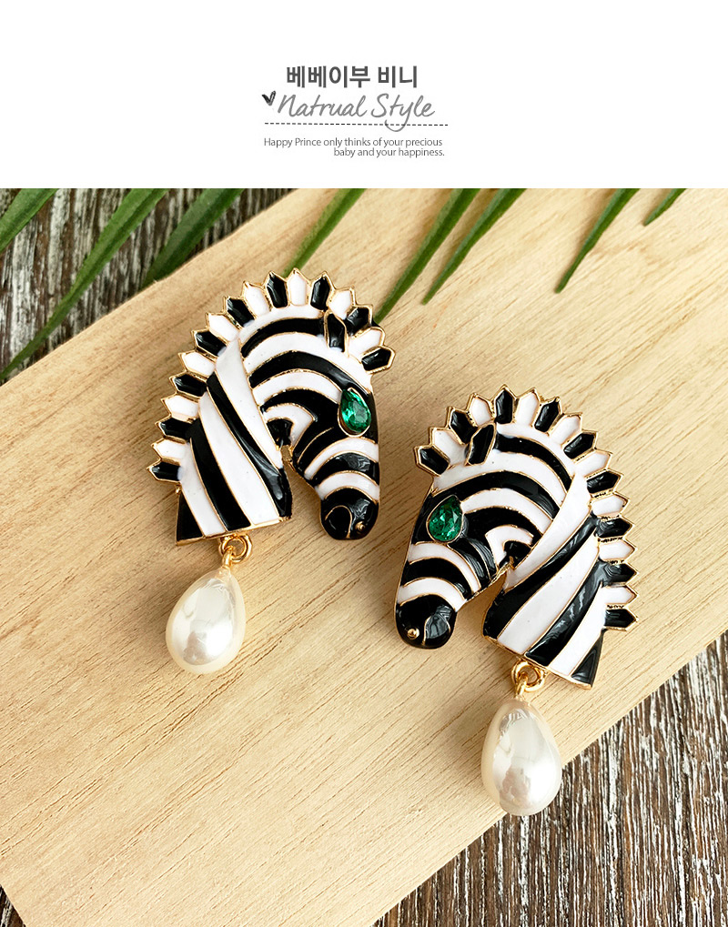 Fashion Black Alloy Studded Zebra,Drop Earrings