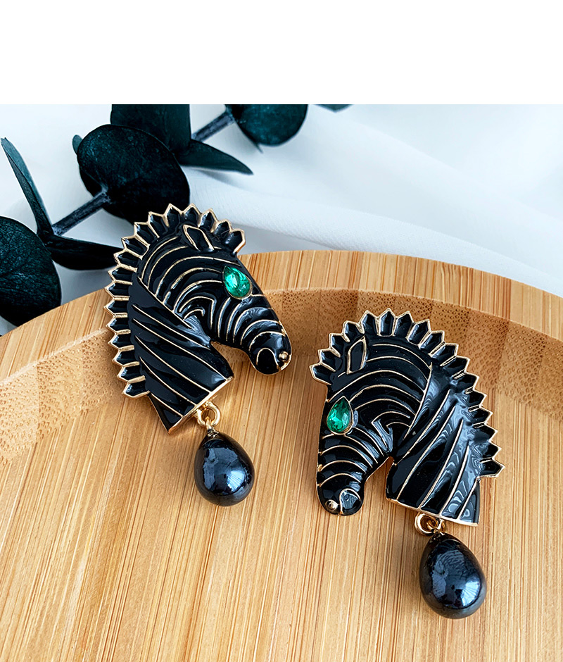 Fashion Black Alloy Studded Zebra,Drop Earrings