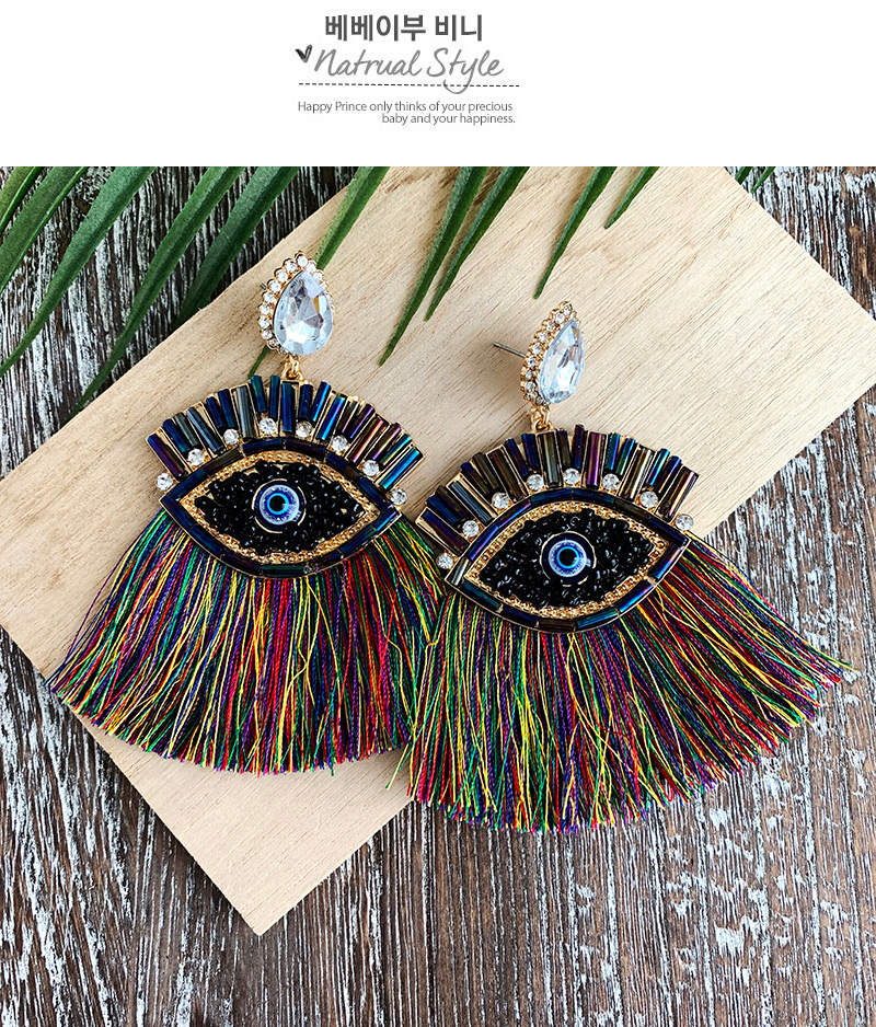 Fashion Color Alloy Rice Bead Resin With Large Eyes And Tassel Earrings,Drop Earrings