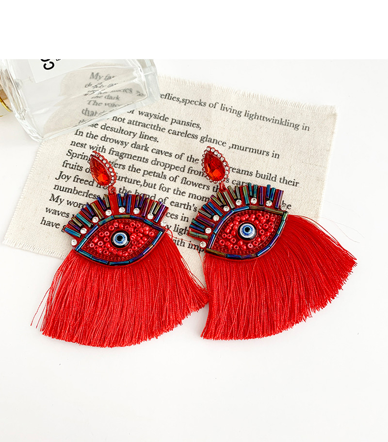 Fashion Black Alloy Rice Bead Resin With Large Eyes And Tassel Earrings,Drop Earrings