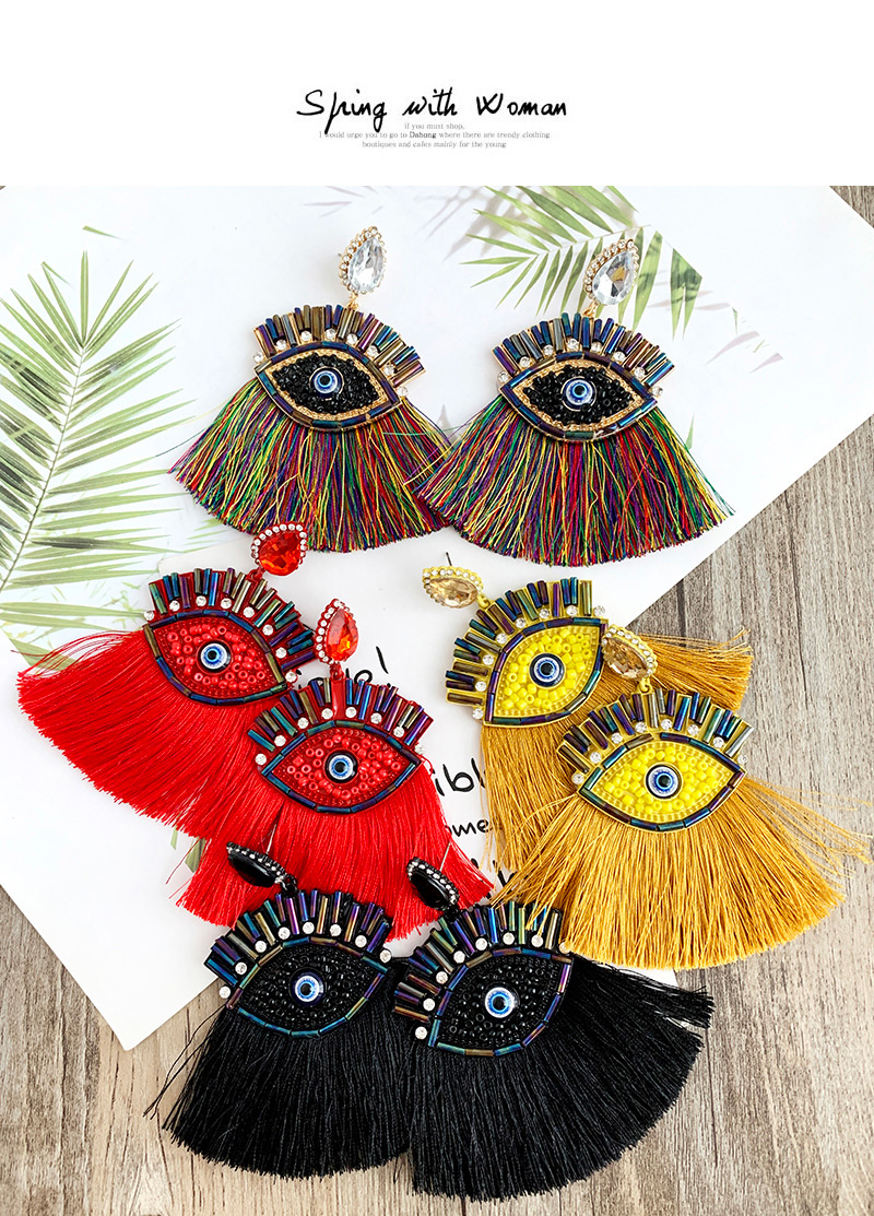 Fashion Red Alloy Rice Bead Resin With Large Eyes And Tassel Earrings,Drop Earrings