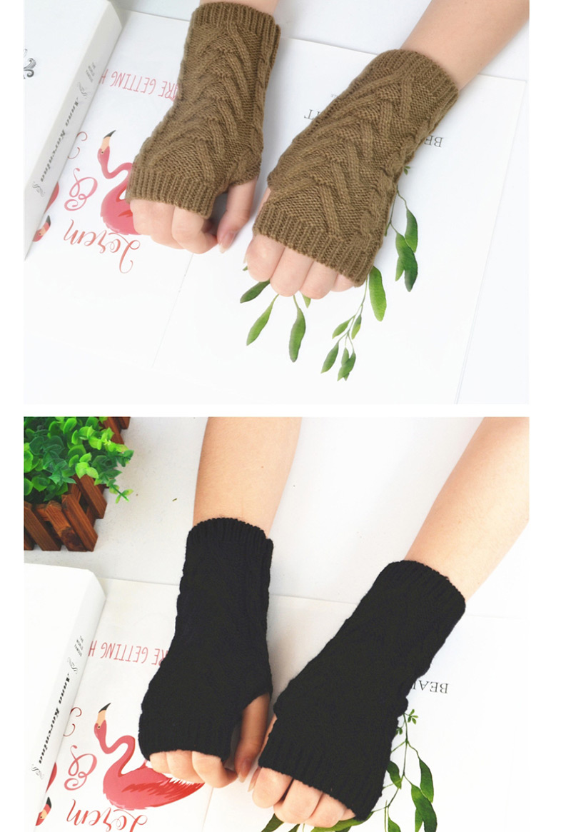 Fashion Brown Half Finger Wool Gloves,Fingerless Gloves
