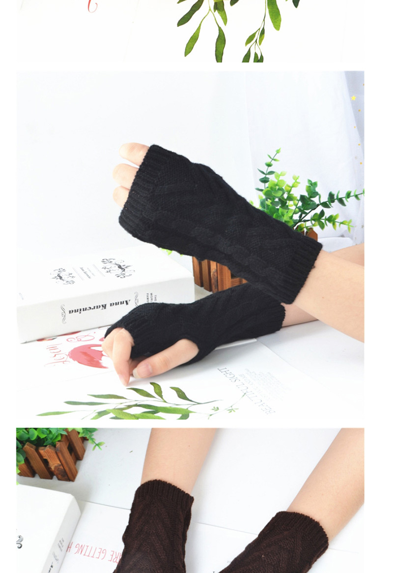 Fashion Khaki Half Finger Wool Gloves,Fingerless Gloves