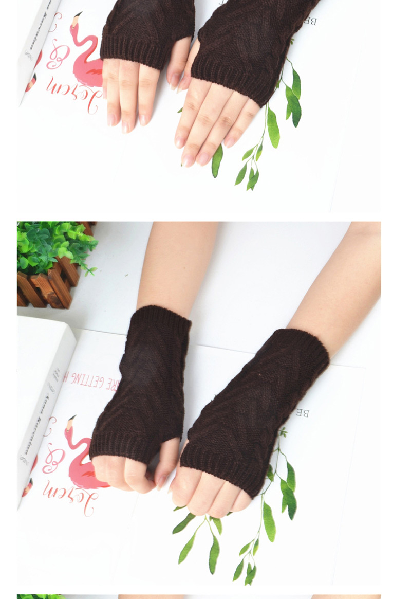 Fashion Brown Half Finger Wool Gloves,Fingerless Gloves