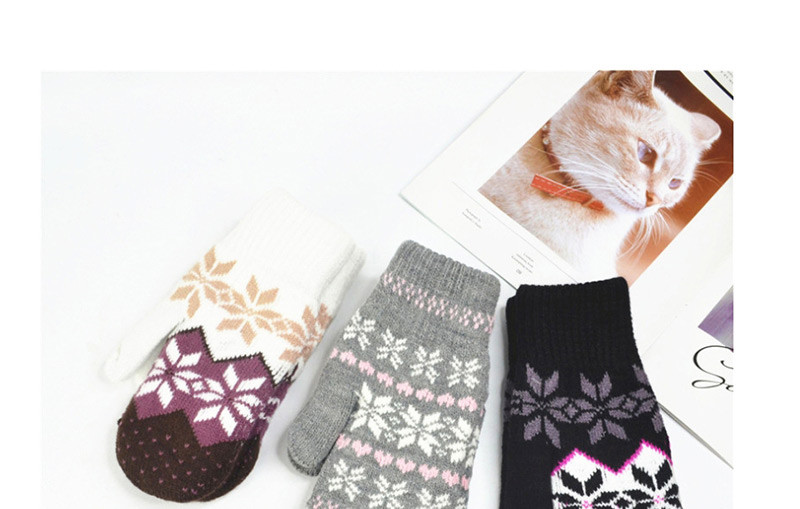 Fashion Dark Gray Christmas Knit Double Layered Snowflake Gloves,Fingerless Gloves