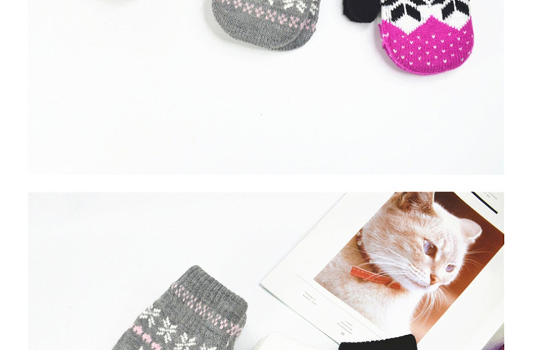 Fashion Dark Gray Christmas Knit Double Layered Snowflake Gloves,Fingerless Gloves