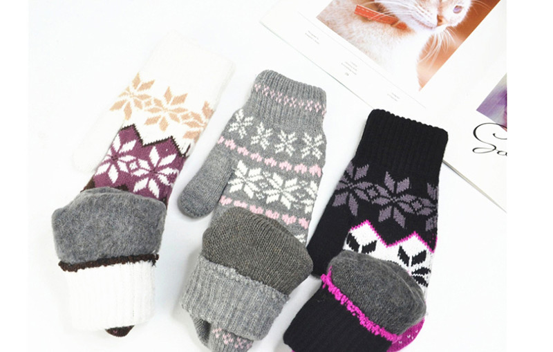 Fashion Black Christmas Knit Double Layered Snowflake Gloves,Fingerless Gloves