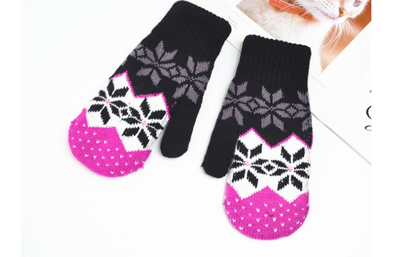 Fashion Red Christmas Knit Double Layered Snowflake Gloves,Fingerless Gloves