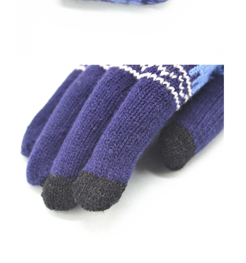 Fashion Black Plush Wool Knitted Snowflakes Finger Touch Screen Gloves,Full Finger Gloves