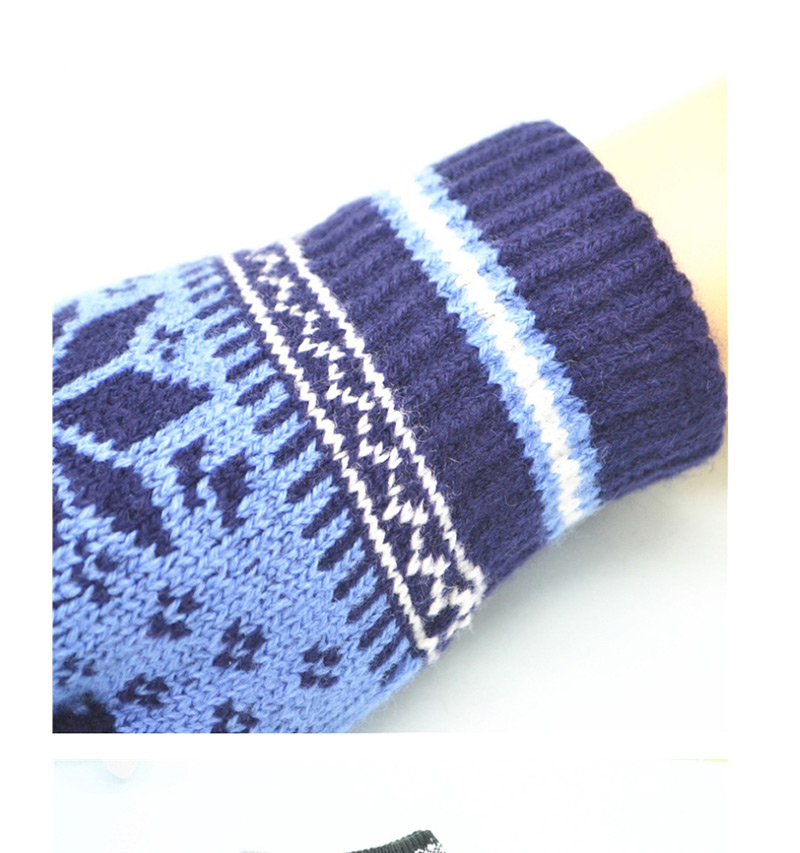 Fashion Dark Gray Plush Wool Knitted Snowflakes Finger Touch Screen Gloves,Full Finger Gloves