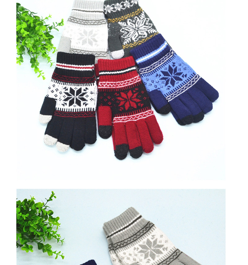 Fashion Navy Plush Wool Knitted Snowflakes Finger Touch Screen Gloves,Full Finger Gloves