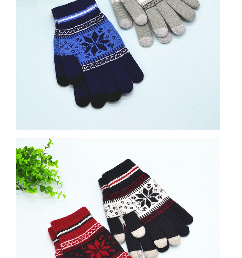 Fashion Light Grey Plush Wool Knitted Snowflakes Finger Touch Screen Gloves,Full Finger Gloves
