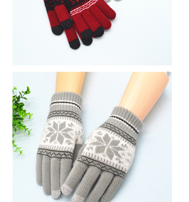 Fashion Navy Plush Wool Knitted Snowflakes Finger Touch Screen Gloves,Full Finger Gloves