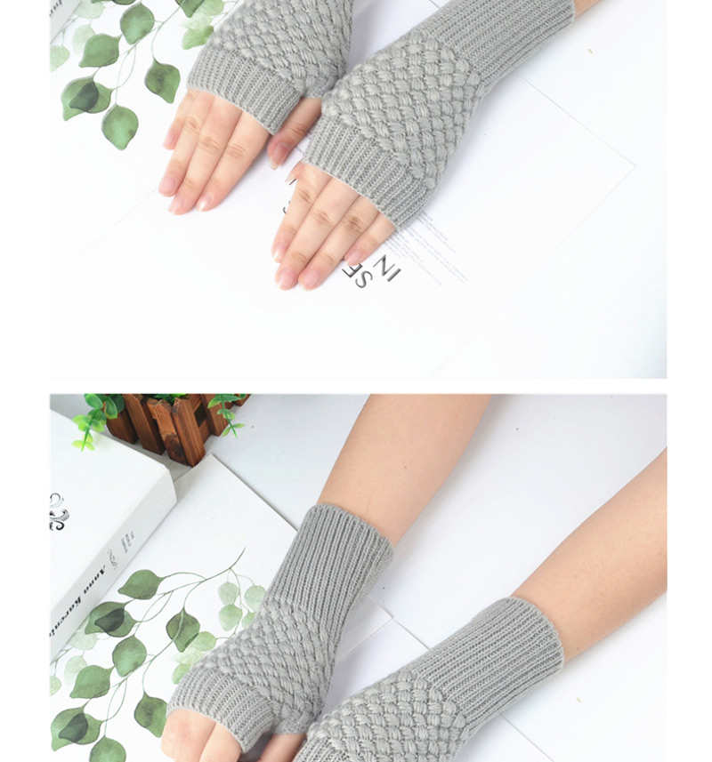 Fashion Khaki Knitted Half Finger Gloves,Fingerless Gloves
