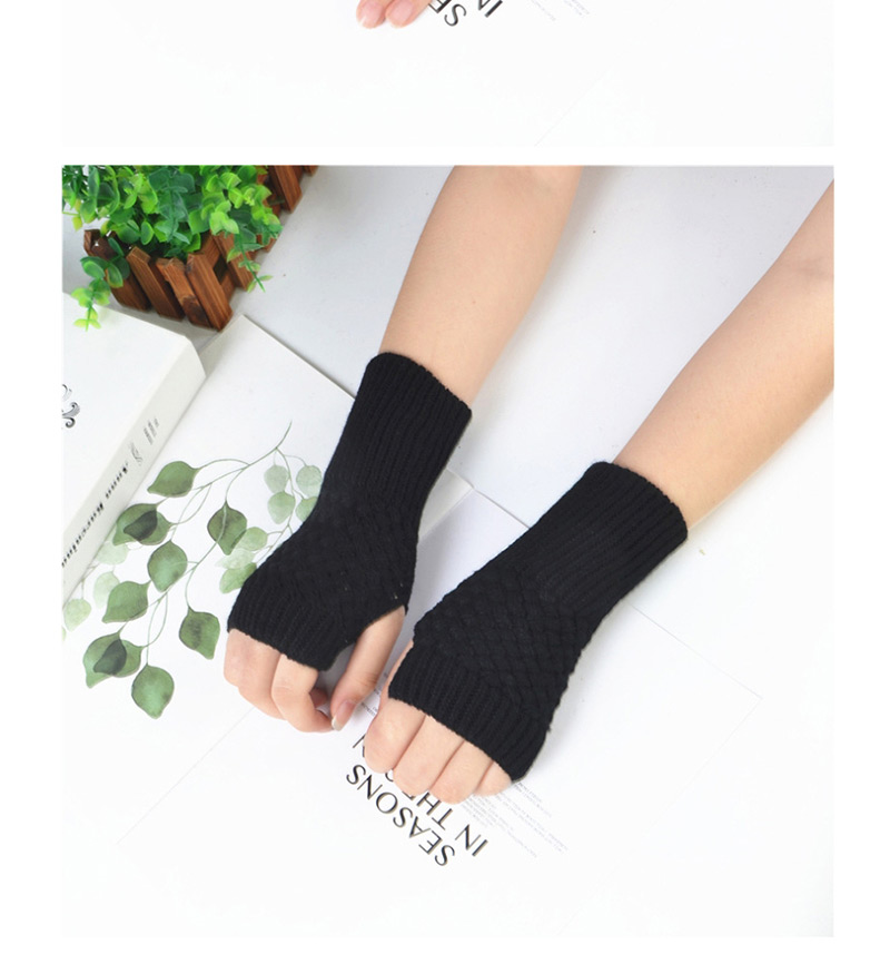Fashion Light Grey Knitted Half Finger Gloves,Fingerless Gloves