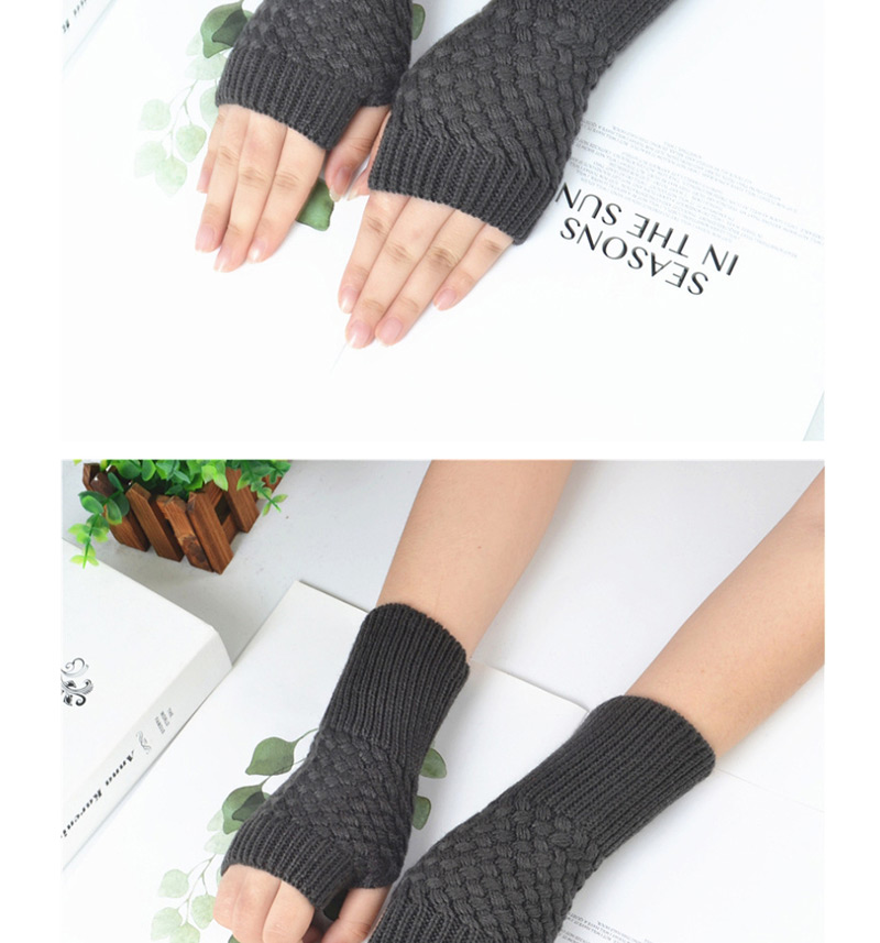Fashion Khaki Knitted Half Finger Gloves,Fingerless Gloves