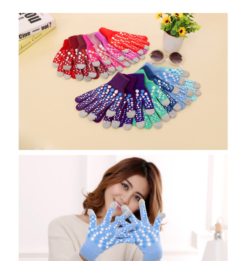 Fashion Light Blue Touch Screen Wool Knit Gloves,Full Finger Gloves