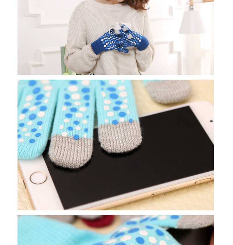 Fashion Sky Blue Touch Screen Wool Knit Gloves,Full Finger Gloves