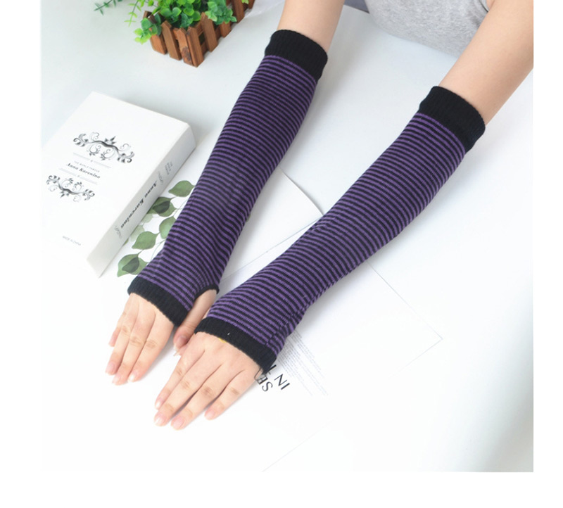 Fashion Gray Strip Striped Arm Sleeve,Fingerless Gloves