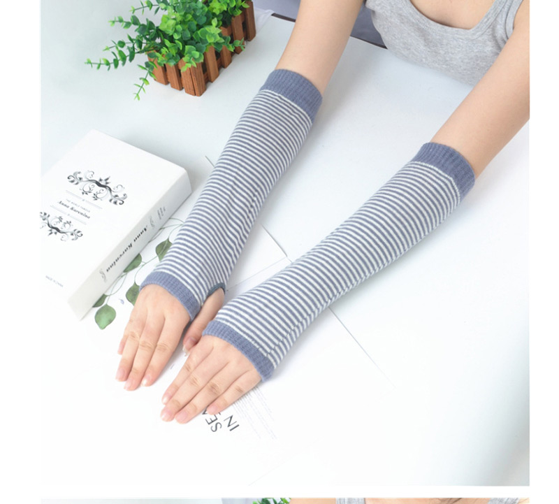 Fashion Gray Blue Strip Striped Arm Sleeve,Fingerless Gloves