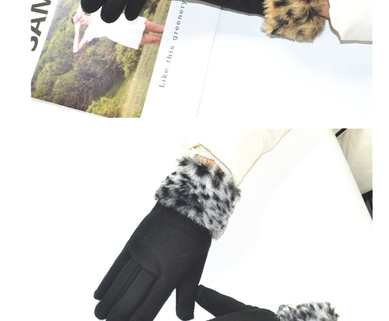 Fashion Gray Leopard Raw Mouth Brushed Gloves,Full Finger Gloves