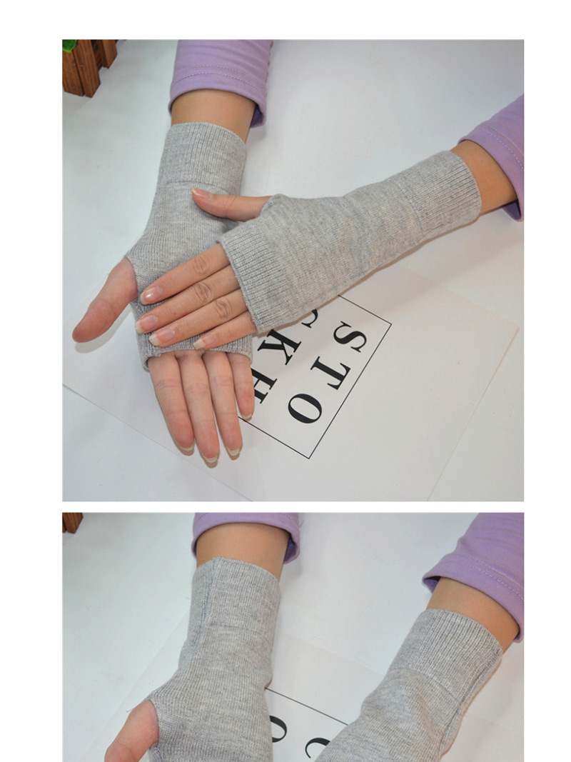 Fashion Light Grey Cashmere Half Finger Gloves,Fingerless Gloves