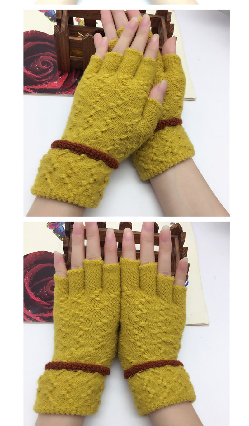 Fashion Yellow Half Finger Knit Touch Screen Gloves,Fingerless Gloves
