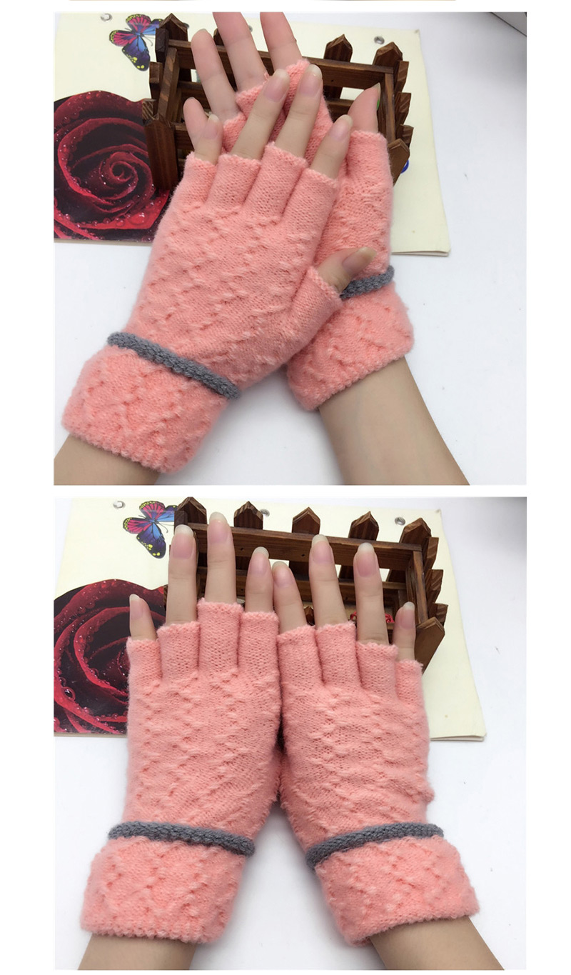 Fashion Khaki Half Finger Knit Touch Screen Gloves,Fingerless Gloves