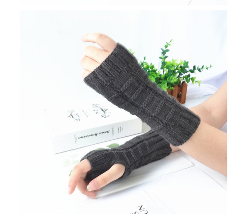 Fashion Brown Knitted Half Finger Wool Gloves,Fingerless Gloves