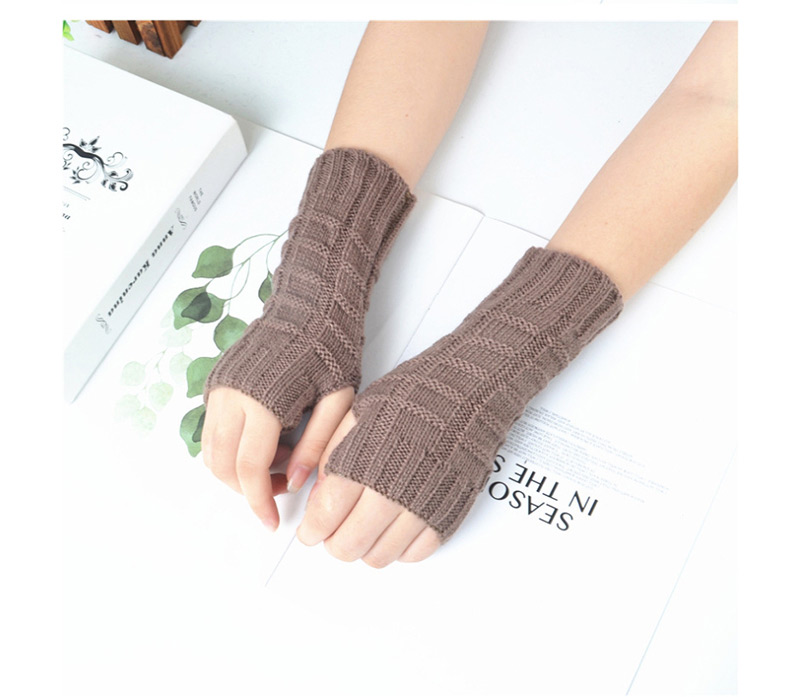 Fashion Light Grey Knitted Half Finger Wool Gloves,Fingerless Gloves