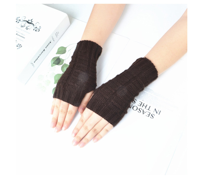 Fashion Khaki Knitted Half Finger Wool Gloves,Fingerless Gloves