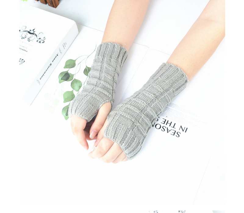 Fashion Khaki Knitted Half Finger Wool Gloves,Fingerless Gloves