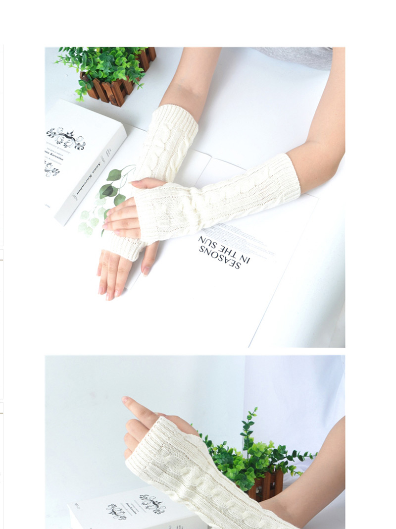 Fashion White Wool Twist Vertical Knit Sleeve,Fingerless Gloves