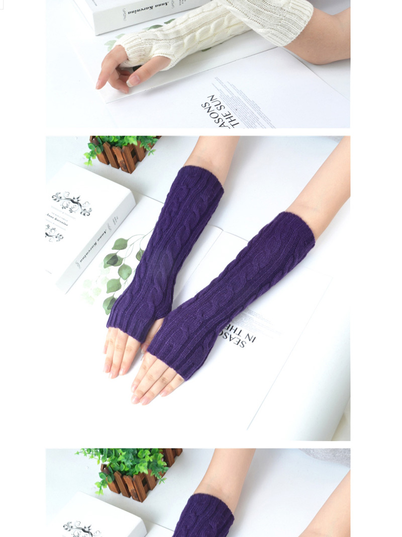 Fashion Purple Wool Twist Vertical Knit Sleeve,Fingerless Gloves