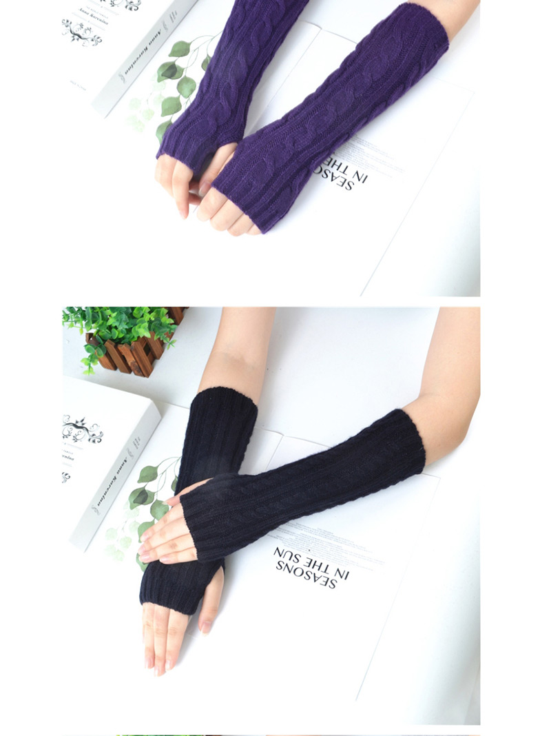 Fashion Purple Wool Twist Vertical Knit Sleeve,Fingerless Gloves