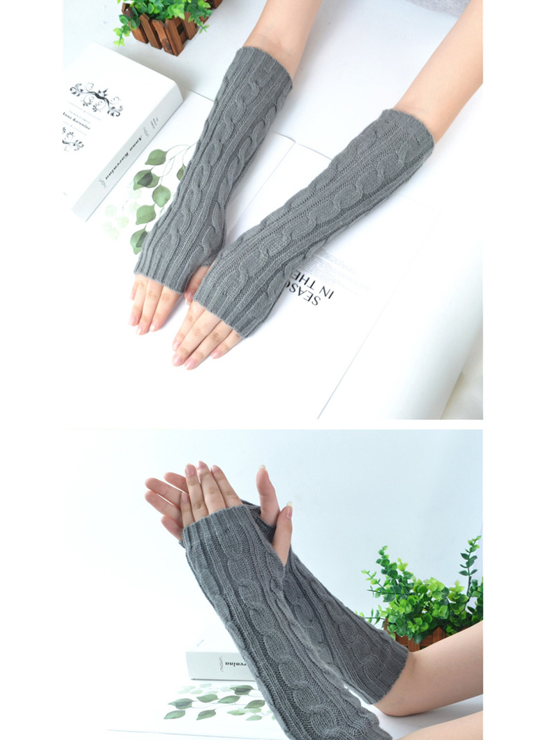 Fashion Brown Wool Twist Vertical Knit Sleeve,Fingerless Gloves