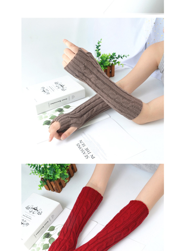 Fashion Khaki Wool Twist Vertical Knit Sleeve,Fingerless Gloves