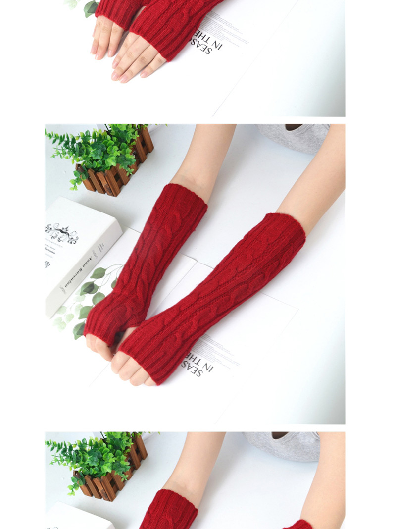 Fashion Red Wool Twist Vertical Knit Sleeve,Fingerless Gloves