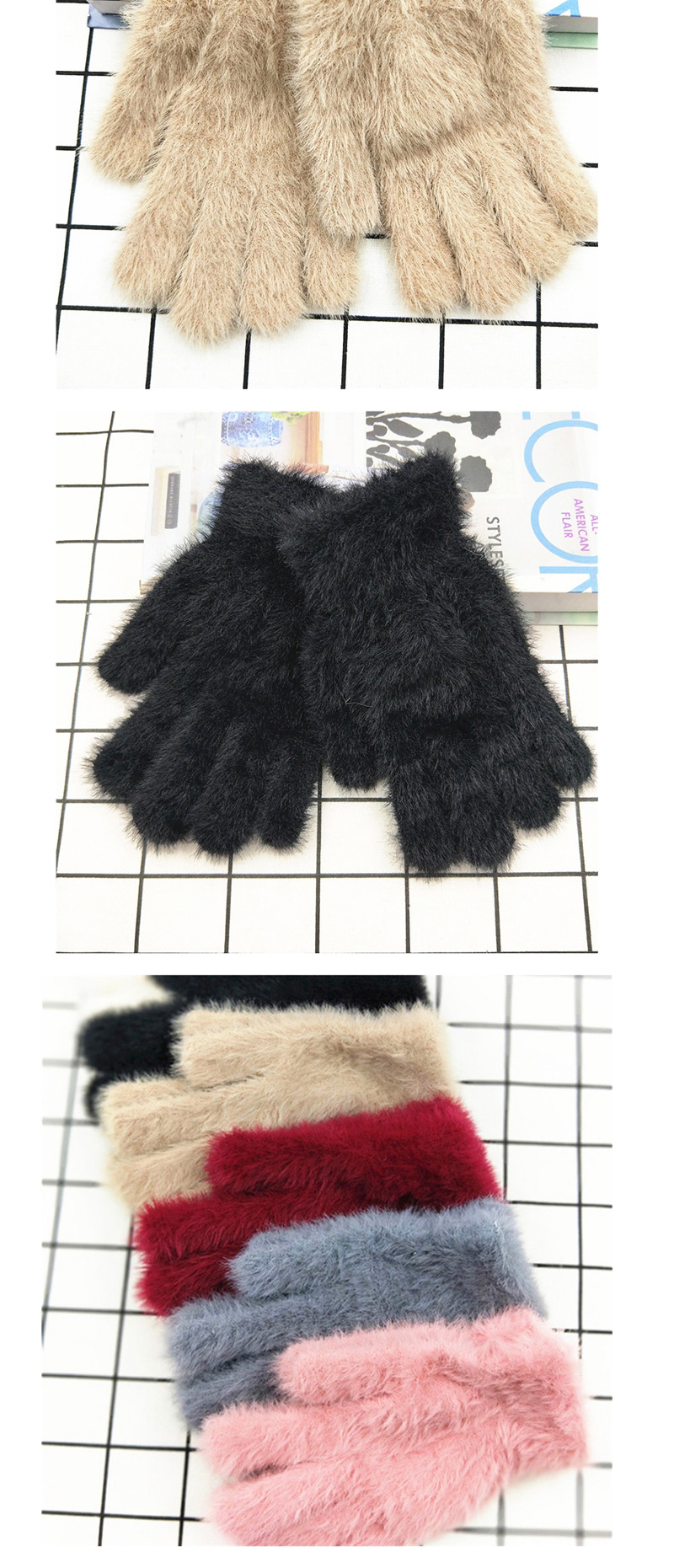 Fashion Black Plush Touch Screen Five-finger Gloves,Full Finger Gloves