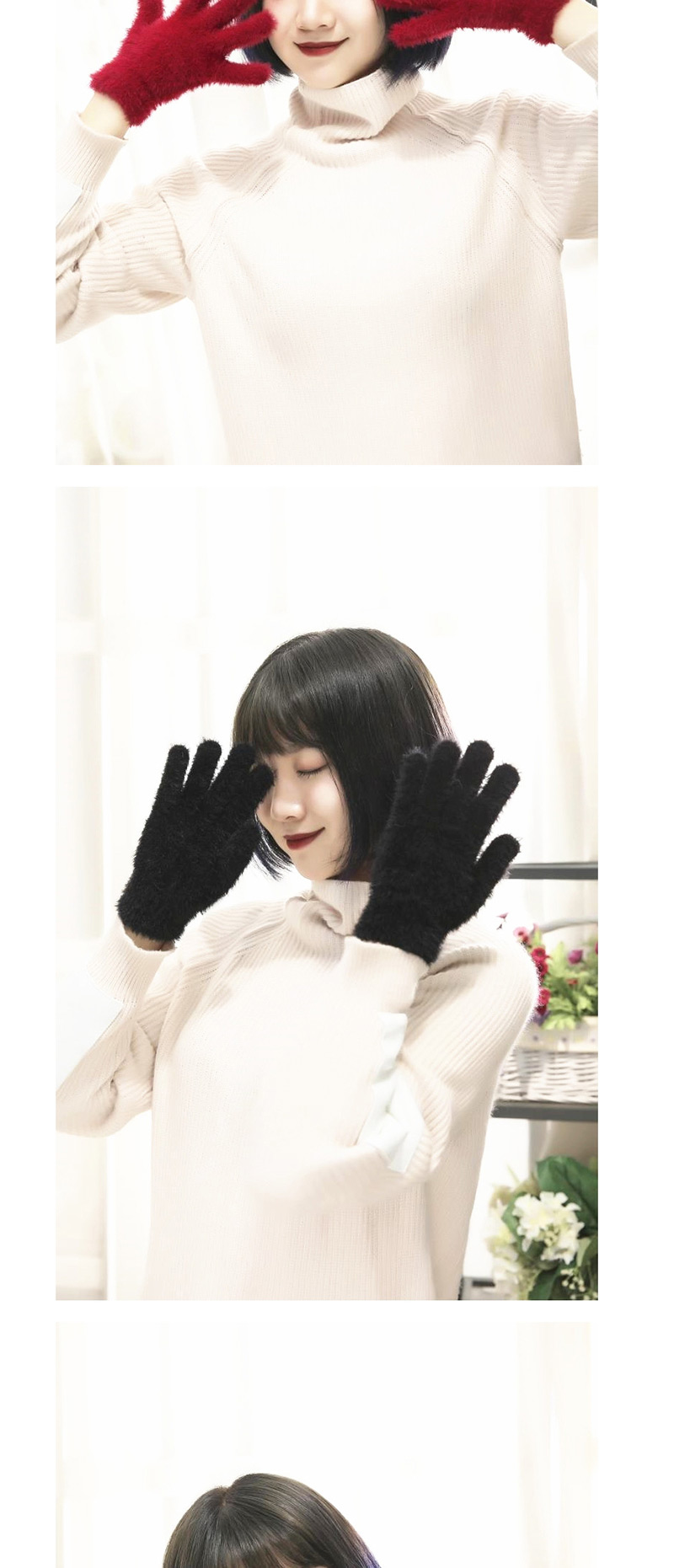 Fashion White Plush Touch Screen Five-finger Gloves,Full Finger Gloves